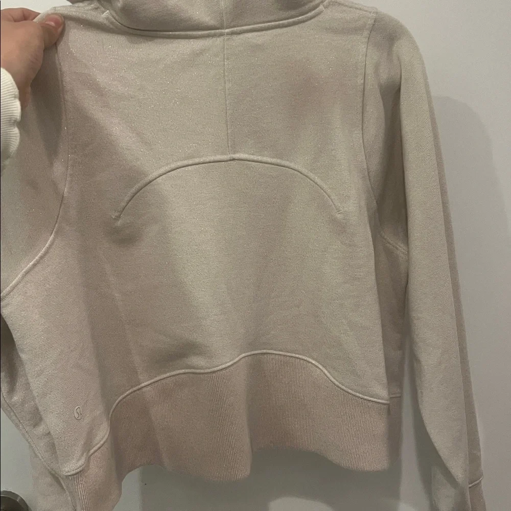 Lululemon Loungeful Hoodie- cropped. Bone/ gold glitter sparkle- EUC